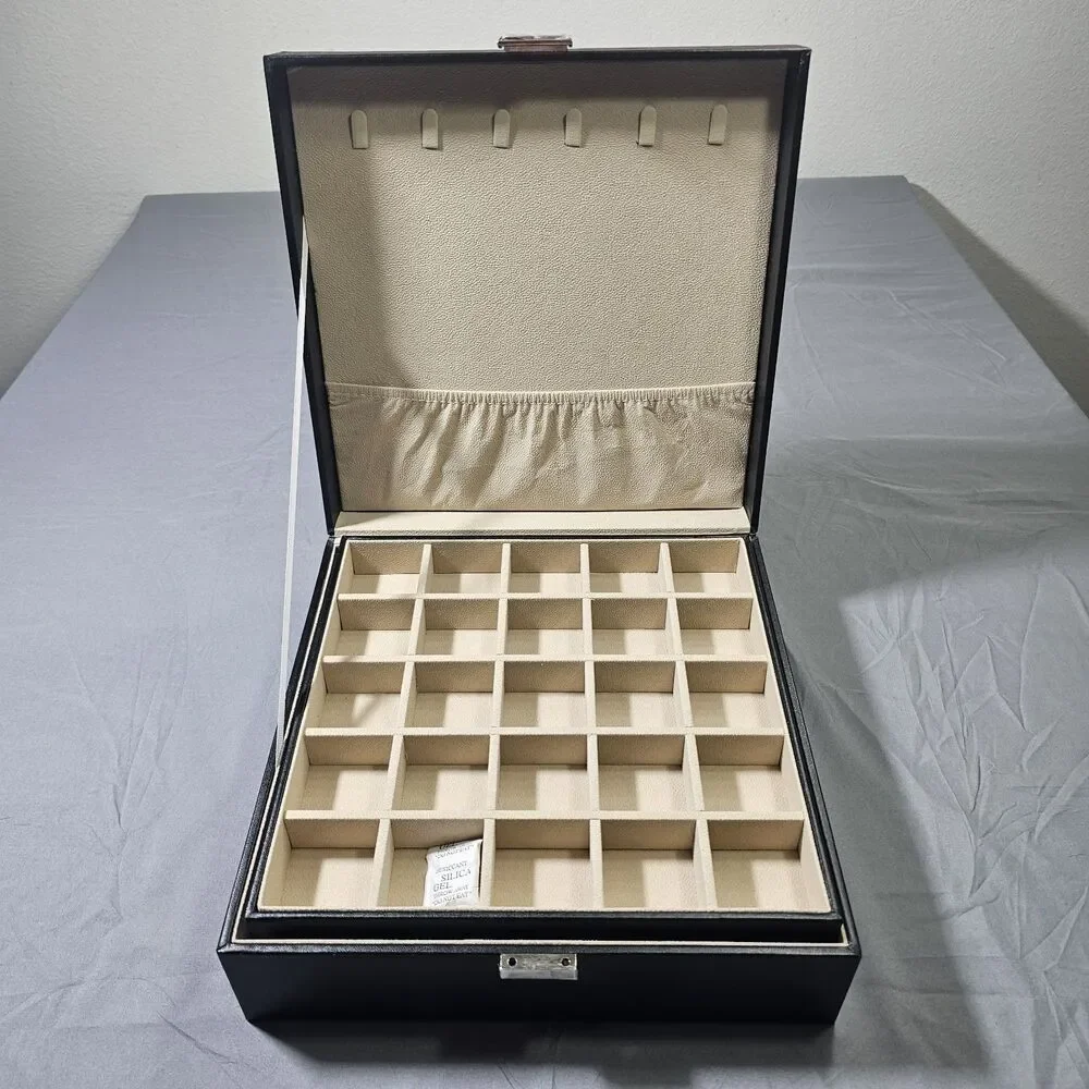 Afoxsos 2 Layer PU Leather Jewelry Box with Mirror 50 Compartment Organizer...